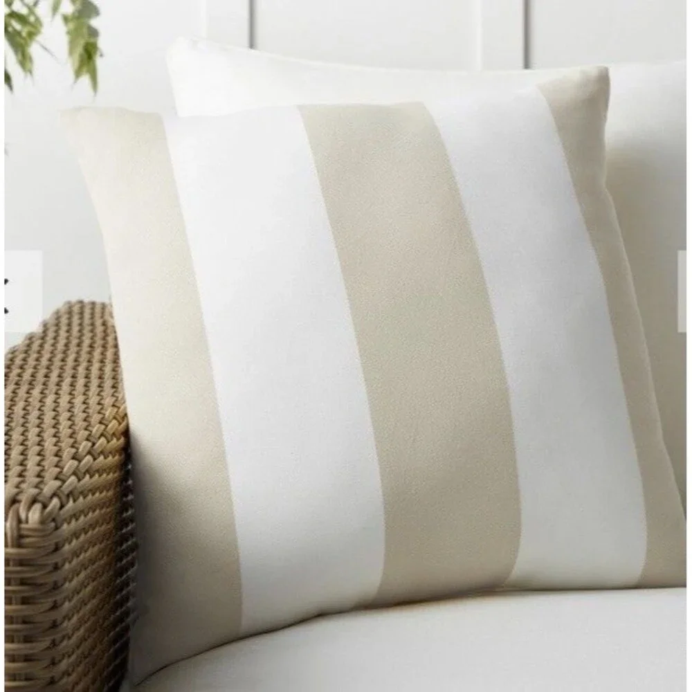 Pottery Barn Classic Striped Outdoor Pillow Brown Cream 20 X 20
